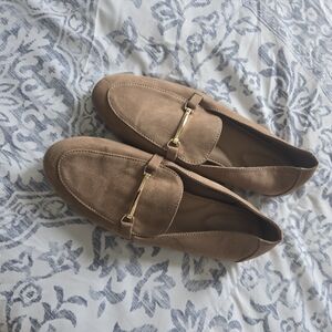 Old Navy Tan Suede Loafers with Gold Trim